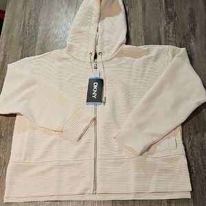DKNY Ribbed Cream Zip-Up Hoodie